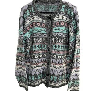 Vintage Tricots Blanctex Button-Up Cardigan Sweater Fair Isle Size L Retro